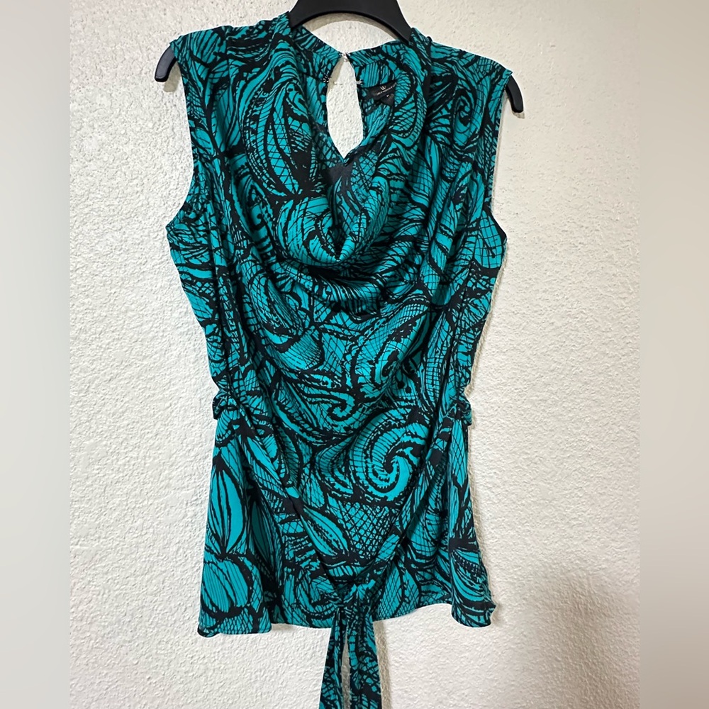 Worthington Teal and Black Patterned Blouse